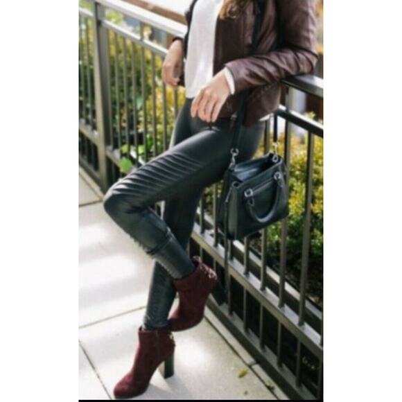 SPANX Pants - Spanx Faux Leather Moto Leggings •Women L• Black 20136R Ankle Length EXC